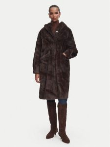 Rinascimento Futro CFC0127148003 Brązowy ciemny Oversize. Brązowe płaszcze Rinascimento, xs, bez wzorów, z futra, bez kaptura. Za 924,99 zł.