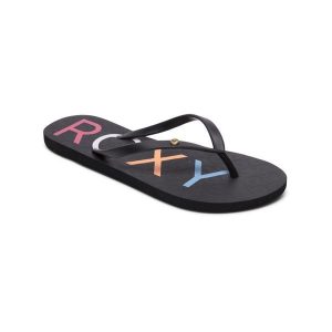 Japonki plażowe damskie ROXY Sandy. Czarne klapki Roxy, bez wzorów, z gumy, bez obcasa. Za 59,99 zł.