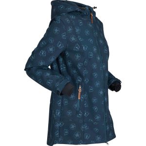 Kurtka softshell w kwiaty, z materiału odpychającego wodę. Niebieskie kurtki bonprix, bez wzorów, z softshellu, bez kaptura. Za 229,99 zł.