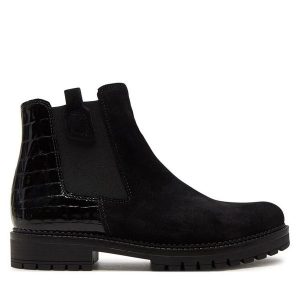 Botki Gabor. Czarne botki Gabor, bez wzorów, bez obcasa, na płaskiej podeszwie, bez zapięcia. Za 529,99 zł.