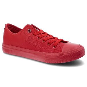 Czerwone Trampki Cross Jeans Codzienne Buty Damskie. Czerwone trampki Cross Jeans, bez wzorów, z gumy, bez zapięcia. Za 89,99 zł.