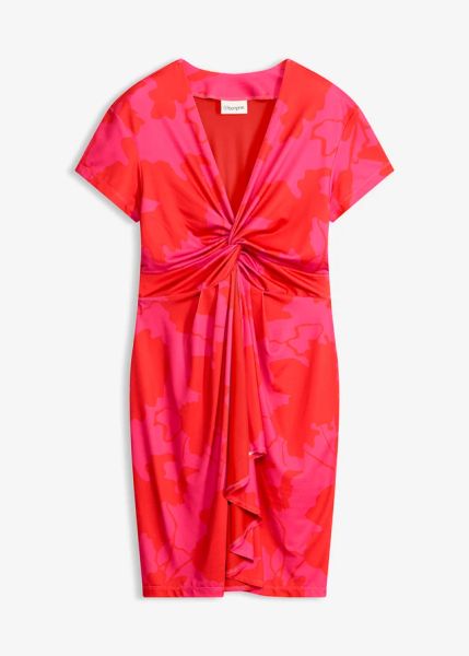 Sukienka z dżerseju z efektownym węzełkiem. Czerwone sukienki bonprix, bez wzorów, z dżerseju, eleganckie, bez kołnierzyka, bez ramiączek. Za 139,99 zł.