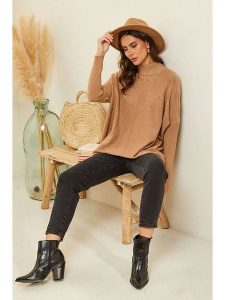 Soft Cashmere Sweter w kolorze jasnobrązowym rozmiar: 34/36. Brązowe swetry oversize Soft Cashmere, bez wzorów, z kaszmiru, bez ramiączek. Za 104,99 zł.