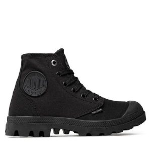 Trapery Palladium. Czarne buty zimowe Palladium, bez obcasa, bez zapięcia. Za 239,99 zł.