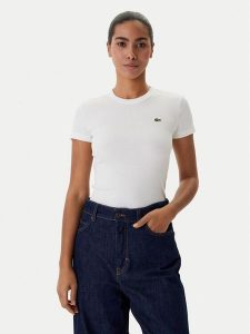 Lacoste T-Shirt TF5538 Kremowy Regular Fit. Białe t-shirty Lacoste, bez wzorów, z bawełny, bez kołnierzyka, bez ramiączek. Za 285,99 zł.