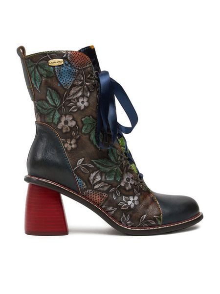 Laura Vita Botki Evcao 311 Niebieski. Niebieskie botki LAURA VITA, bez wzorów, ze skóry, bez obcasa, na słupku, bez zapięcia. Za 399,99 zł.