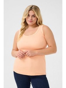 KAFFE curve Top w kolorze brzoskwiniowym rozmiar: L. Pomarańczowe topy KAFFE curve, l, bez wzorów, bez kołnierzyka, bez ramiączek. Za 43,99 zł.