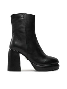 Bronx Botki Ginn-Y 34337-A Czarny. Czarne botki Bronx, bez wzorów, ze skóry, bez obcasa, na słupku, bez zapięcia. Za 559,99 zł.