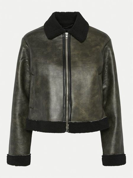 Pieces Kurtka z imitacji skóry Pippi 17154704 Brązowy Regular Fit. Brązowe kurtki Pieces, l, bez wzorów, ze skóry, bez kaptura. Za 239,99 zł.