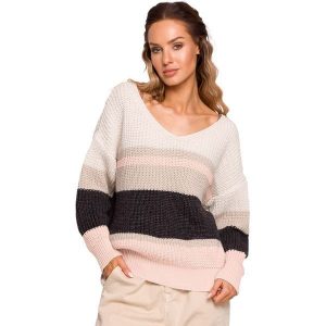 Sweter w Paski z Dekoltem V - Model 2. Swetry klasyczne MOE, l, z materiału, bez kołnierzyka. Za 218,90 zł.