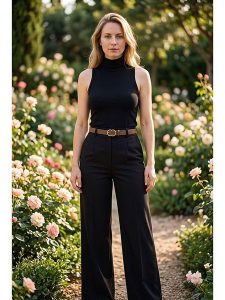 SOULSHAE Spodnie w kolorze czarnym rozmiar: XXL/3XL. Czarne spodnie z wysokim stanem SOULSHAE, bez wzorów, z materiału, z podwyższonym stanem. Za 100,95 zł.