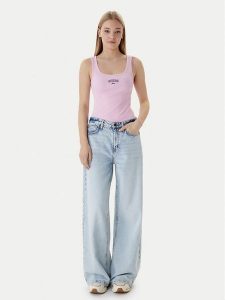 Guess Jeans Top W6RP20 KA0H1 Różowy Slim Fit. Czerwone topy Guess Jeans, xs, z aplikacjami, z bawełny, bez kołnierzyka, bez ramiączek. Za 129,99 zł.