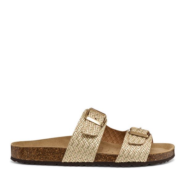 Klapki Geox. Żółte klapki Geox, bez wzorów, bez obcasa. Za 359,99 zł.