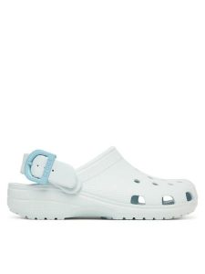 Crocs Klapki Classic Enamel Buckle Clog 213347 Niebieski jasny. Niebieskie klapki Crocs, bez wzorów, z tworzywa sztucznego, bez obcasa. Za 259,99 zł.