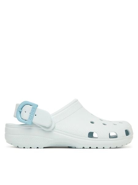Crocs Klapki Classic Enamel Buckle Clog 213347 Niebieski jasny. Niebieskie klapki Crocs, bez wzorów, z tworzywa sztucznego, bez obcasa. Za 259,99 zł.