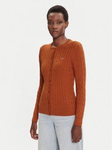 Gant Kardigan 4800103 Brązowy Slim Fit. Brązowe kardigany GANT, z bawełny. Za 569,99 zł.