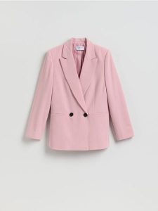 Dwurzędowa marynarka - pastelowy róż. Czerwone marynarki i żakiety Reserved, l, bez wzorów, z tkaniny. Za 229,99 zł.