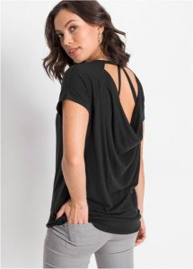 T-shirt ze zrównoważonej wiskozy. Czarne t-shirty bonprix, bez wzorów, z wiskozy, bez kołnierzyka, bez ramiączek. Za 82,99 zł.