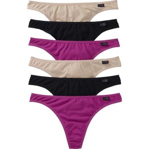 Stringi z bawełny organicznej, 6 par. Czarne stringi bonprix, z aplikacjami, z bawełny. Za 62,99 zł.