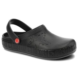 Klapki damskie Big Star, cholewka z tworzywa wsuwana konstrukcja profilowana wkładka gruba podeszwa, czarny, II275001. Czarne klapki Big Star, bez wzorów, bez obcasa. Za 69,99 zł.