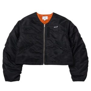 Kurtka turystyczna damska HUF Paisley Satin. Czarne kurtki HUF, z aplikacjami, z nylonu, bez kaptura. W wyprzedaży za 490,00 zł.