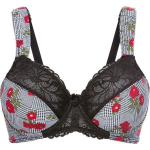 Biustonosz minimizer bonprix biało-czarny w kratę. Biustonosze marki bonprix. Za 39,99 zł.