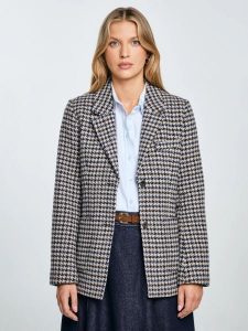 Marynarka damska slim w pepitkę z dodatkiem wełny Neida 000. Brązowe marynarki i żakiety Big Star, l, bez wzorów, z materiału, eleganckie. Za 359,99 zł.