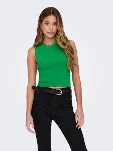 ONLY Top w kolorze zielonym rozmiar: XS. Zielone topy ONLY, xs, bez wzorów, prążkowane, bez kołnierzyka, bez ramiączek. Za 30,71 zł.