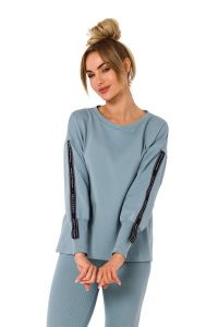 Dresowa Bluza z Lampasami - Agawa. Brązowe bluzy MOE, l, bez wzorów, z bawełny, bez kaptura. Za 217,39 zł.