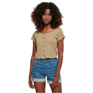 Damska krótka koszulka prążkowana zapinana na guziki Koszulka Urban Classics GT. Zielone koszulki sportowe Urban Classics, bez wzorów, prążkowane, bez ramiączek. Za 149,50 zł.