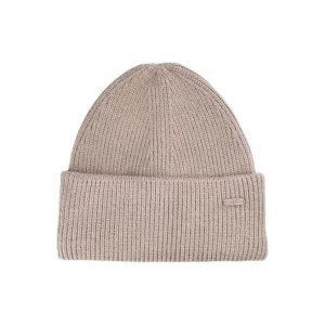 Damska czapka zimowa beanie. Brązowe czapki 4f, bez wzorów, z dzianiny, eleganckie. Za 83,99 zł.