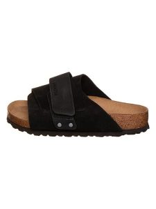 Birkenstock Skórzane klapki "Kyoto" w kolorze ciemnobrązowym rozmiar: 43. Czarne klapki Birkenstock, bez wzorów, ze skóry, bez obcasa. Za 480,90 zł.