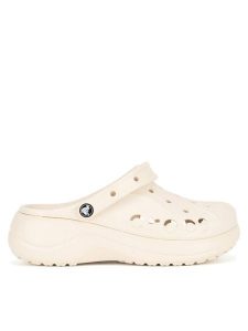 Crocs Klapki C-BAYA PLATFORM CLOG 208186-11S Beżowy. Brązowe klapki Crocs, bez wzorów, z materiału, bez obcasa. Za 199,99 zł.