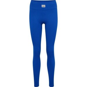 Damskie legginsy bezszwowe prążkowane Hummel Pulse. Niebieskie legginsy Hummel, bez wzorów, z materiału. Za 213,00 zł.