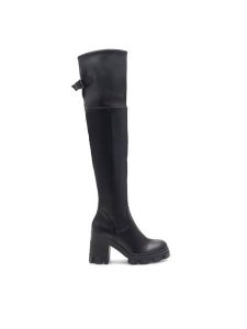 DeeZee Kozaki Rachel HL220437 Czarny. Czarne kozaki DeeZee, bez wzorów, z syntetyku, bez obcasa, na słupku, bez zapięcia. Za 175,99 zł.