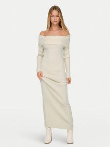 ONLY Sukienka dzianinowa Katia 15342132 Écru Regular Fit. Kombinezony ONLY, m, bez wzorów, z dzianiny, bez kołnierzyka, bez ramiączek. Za 119,99 zł.