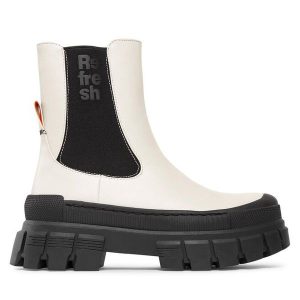 Botki Refresh. Białe botki Refresh, bez wzorów, bez obcasa, na płaskiej podeszwie, bez zapięcia. Za 239,99 zł.