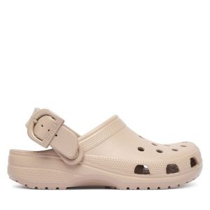 Klapki Crocs. Brązowe klapki Crocs, bez wzorów, bez obcasa. Za 259,99 zł.