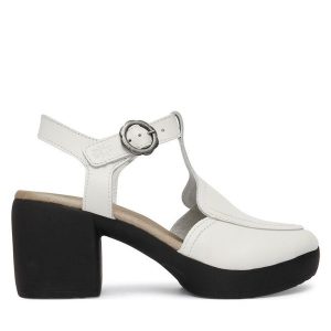 Sandały Fly London. Białe sandały Fly London, bez wzorów, bez obcasa, na słupku, bez zapięcia. Za 589,99 zł.