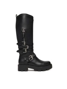 Guess Kozaki FLFYNK ELE11 Czarny. Czarne kozaki Guess, z aplikacjami, ze skóry, bez obcasa, na płaskiej podeszwie, bez zapięcia. Za 709,99 zł.