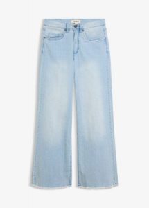 Jeansy ze stretchem wide leg, high waist. Niebieskie jeansy bonprix, bez wzorów, z jeansu, z podwyższonym stanem. Za 109,99 zł.