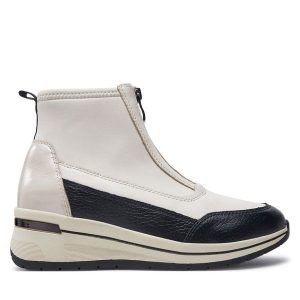 Botki Caprice. Białe botki Caprice, bez wzorów, bez obcasa, na koturnie, bez zapięcia. Za 259,99 zł.