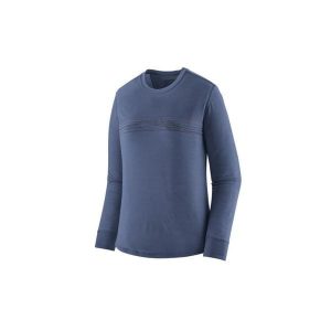 Koszulka wspinaczkowa damska L/S Cap Cool Merino Graphic Women. Niebieskie koszule nocne Patagonia, bez wzorów, z wełny, bez ramiączek. Za 399,99 zł.