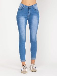 Tantra Dżinsy - Slim fit - w kolorze błękitnym rozmiar: XL. Niebieskie jeansy Tantra, z aplikacjami, ze skóry, z podwyższonym stanem. Za 109,78 zł.