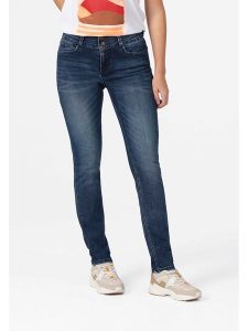 Timezone Dżinsy "Enya" - Slim fit - w kolorze granatowym rozmiar: W32/L34. Niebieskie jeansy Timezone, z aplikacjami. Za 127,35 zł.