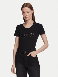 Guess T-Shirt W5GI17 J1314 Czarny Slim Fit. Czarne t-shirty Guess, m, z aplikacjami, z bawełny, bez kołnierzyka, bez ramiączek. Za 174,99 zł.