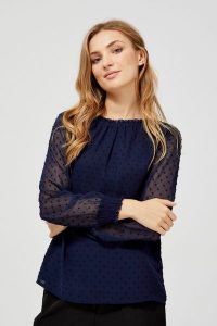 Koszula z transparentnymi rękawami. Niebieskie koszule MOODO, xl, bez wzorów, z poliesteru, bez kołnierzyka, bez ramiączek. W wyprzedaży za 29,99 zł.