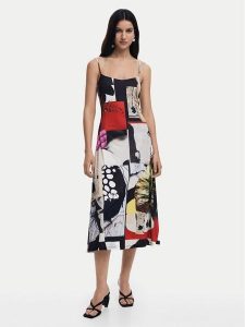Desigual Sukienka codzienna Newspaper Coll 25SWVK40 Kolorowy Regular Fit. Kombinezony Desigual, m, bez wzorów, z syntetyku, bez kołnierzyka, bez ramiączek. Za 319,99 zł.