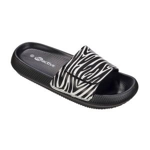 Klapki damskie Beco Zebra Vibes - czarno-białe. Czarne klapki 47 Brand, bez wzorów, z syntetyku, bez obcasa, na płaskiej podeszwie. Za 254,99 zł.