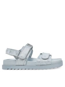 Guess Sandały FLJFDS LEL03 Niebieski. Niebieskie sandały Guess, z aplikacjami, ze skóry, bez obcasa, na płaskiej podeszwie, bez zapięcia. Za 499,99 zł.